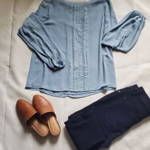 White House Black Market Blue Long Sleeve Shirt (Size 12)